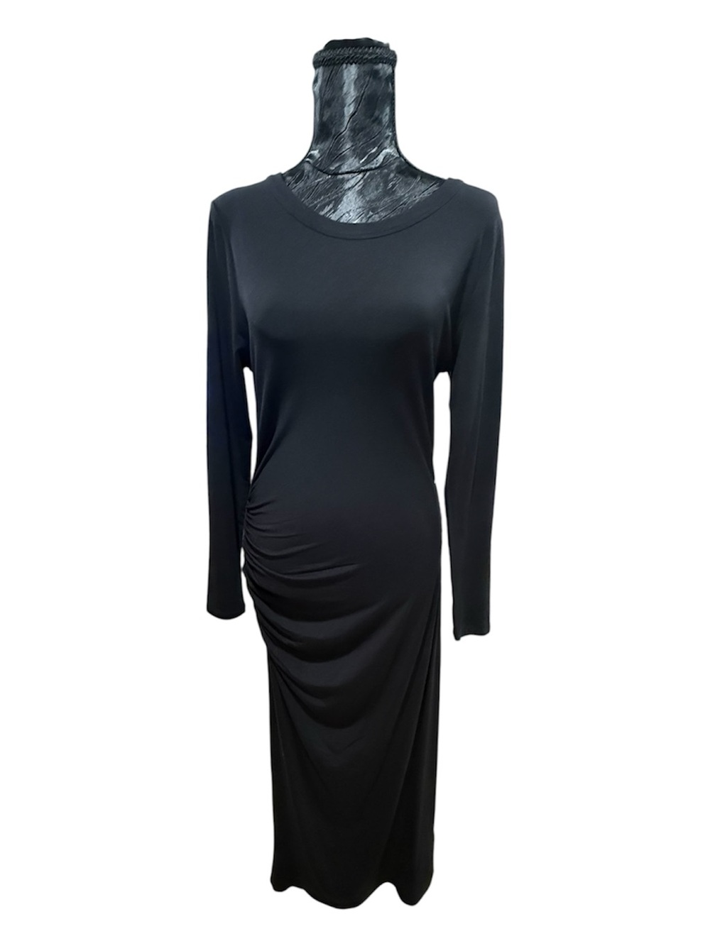 JustFab Black Long Sleeve Side-Ruched Midi Dress